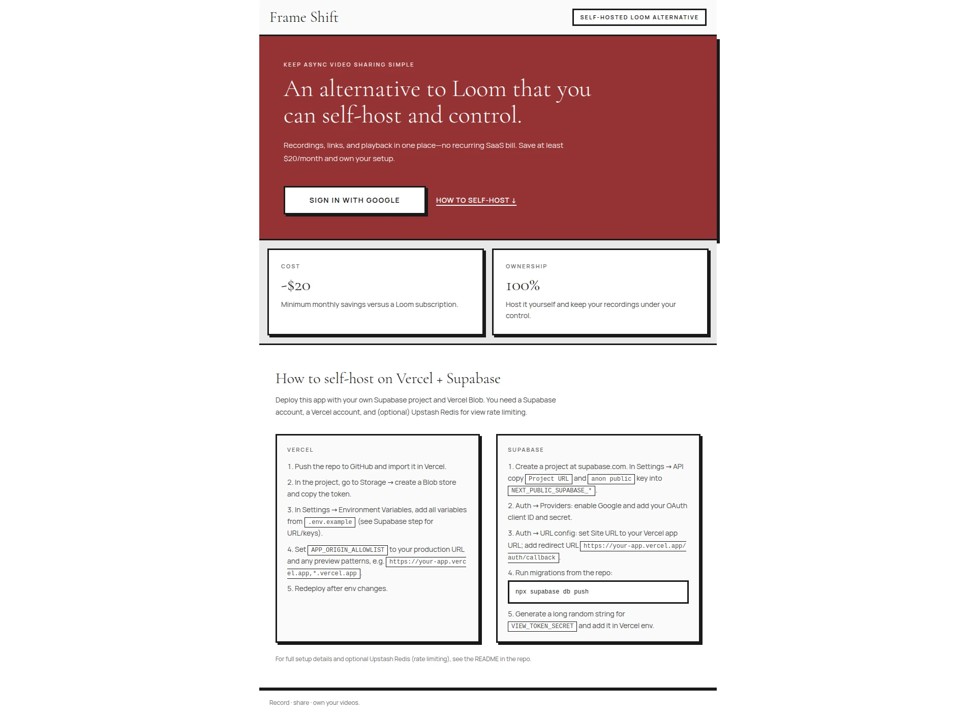 Frame-Shift landing page