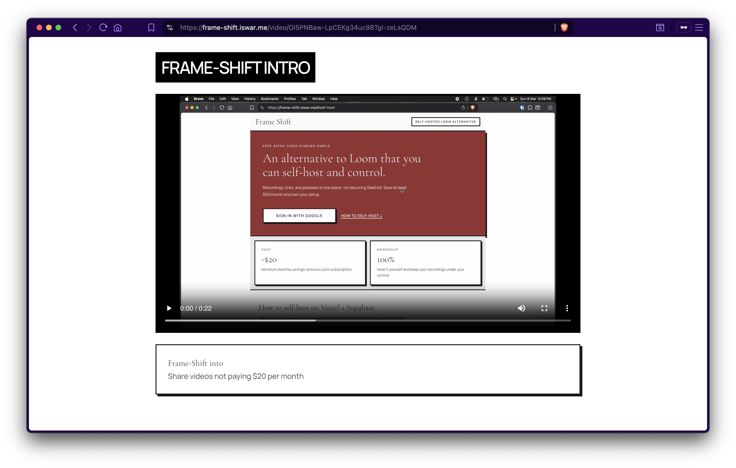Frame-Shift into video
