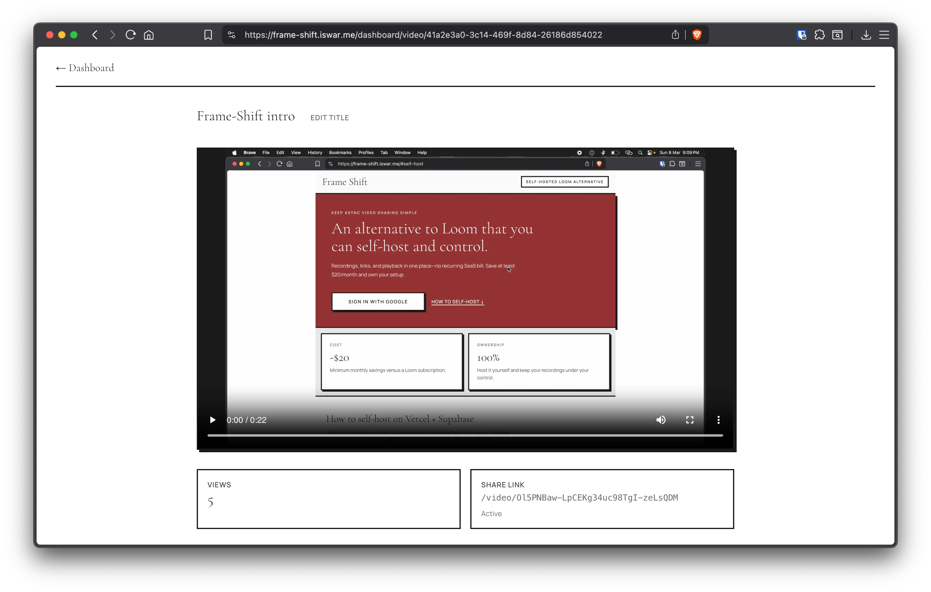 Frame-Shift video actions